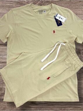 Polo Ralph Lauren Classic Tee & Shorts Set in Light Sage with Red Logo